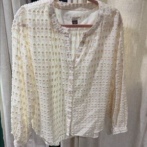 Anthropologie Cream Textured Button-Up Blouse
